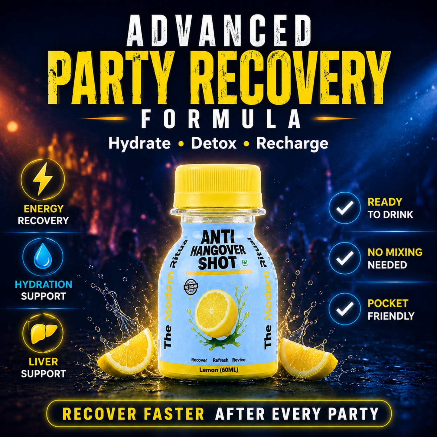 Anti Hangover Ready to Drink 60 ml Shots - Lemon Flavour