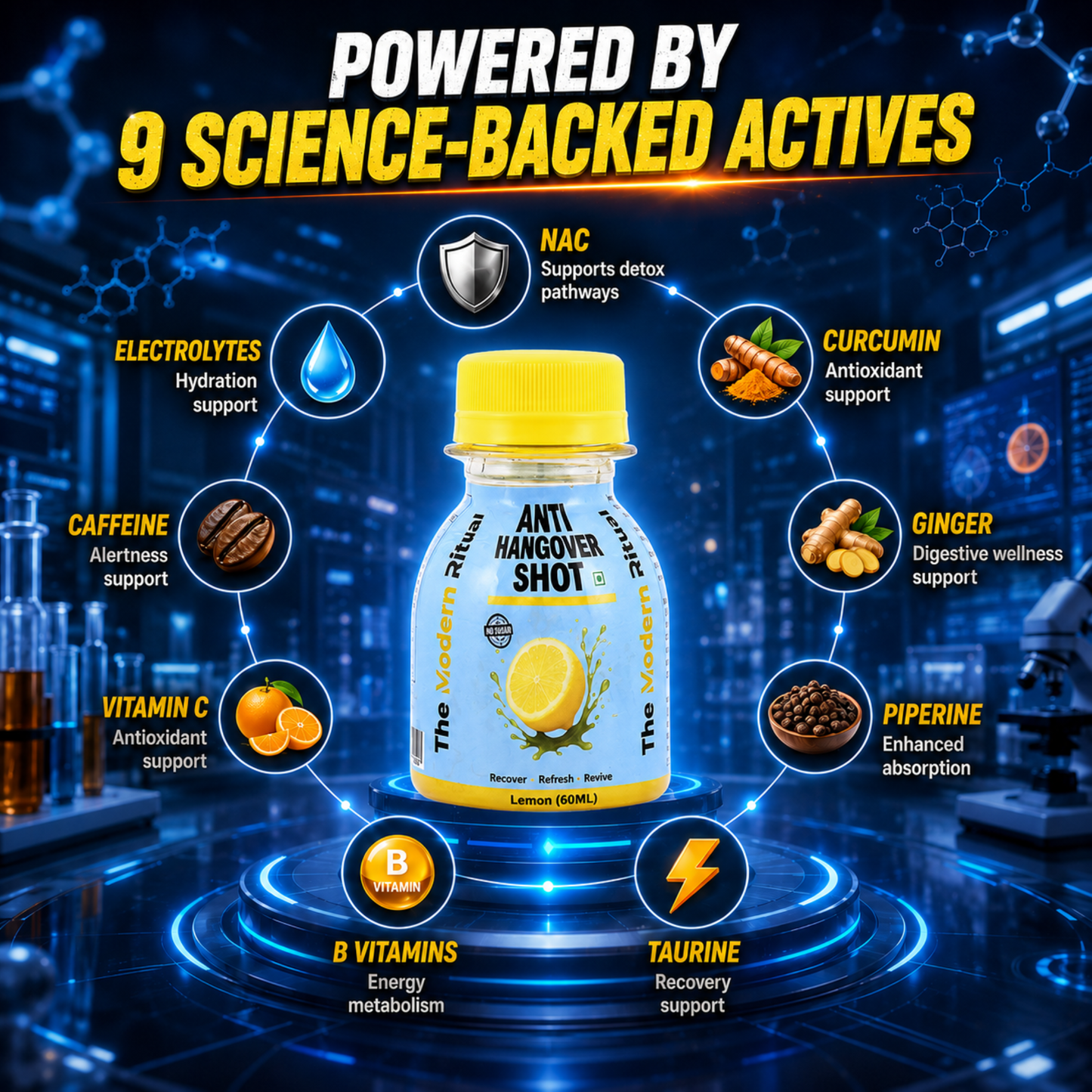 Anti Hangover Ready to Drink 60 ml Shots - Lemon Flavour
