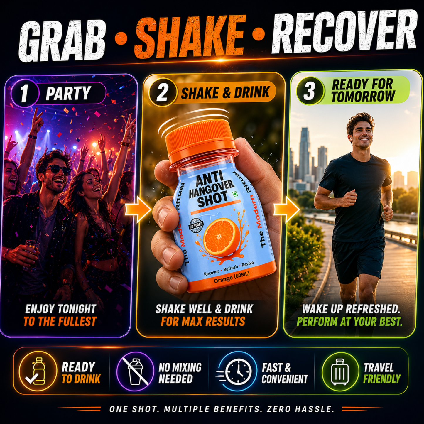 Anti Hangover Ready to Drink 60 ml Shots - Orange Flavour
