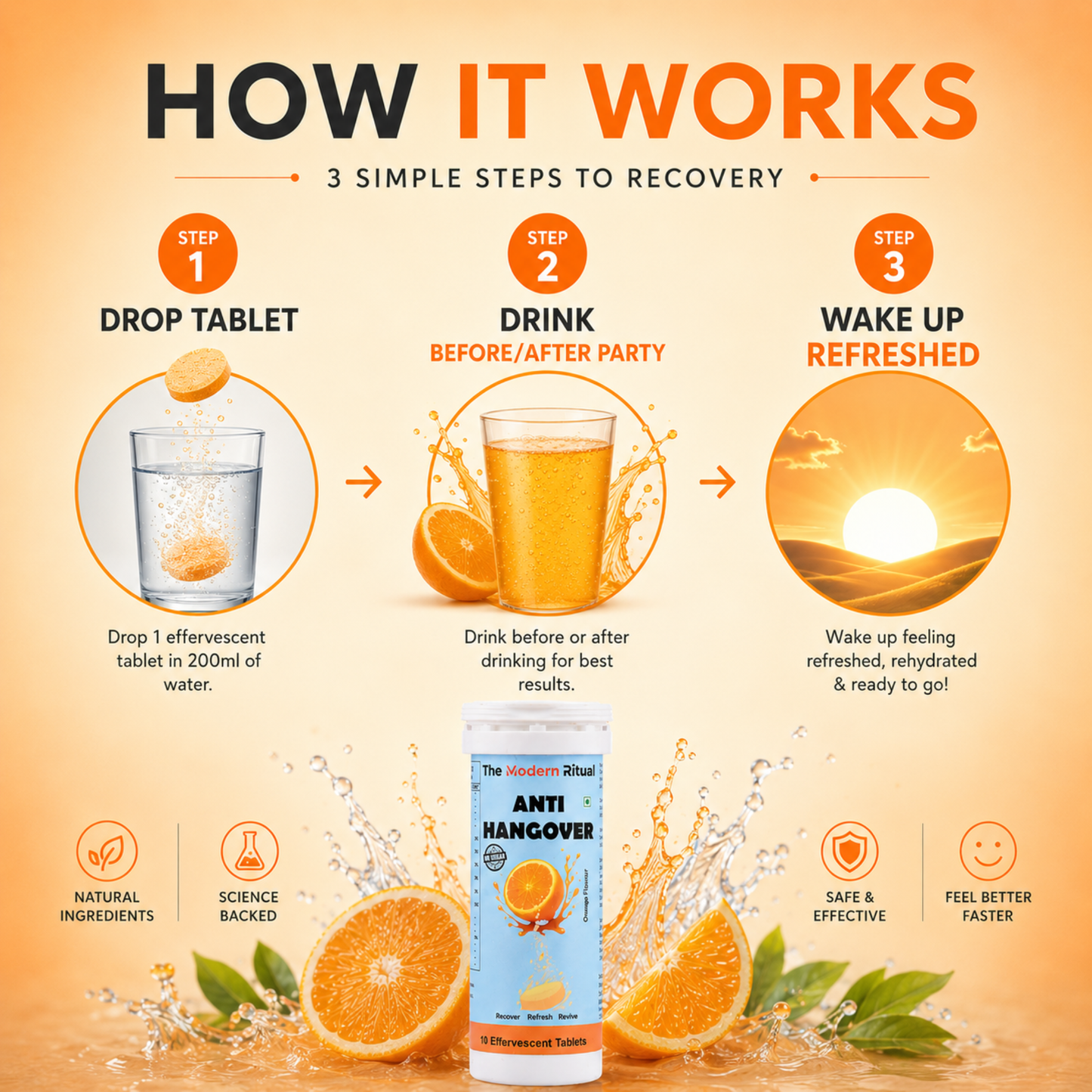 Anti Hangover Effervescent Tablets - Orange Flavour