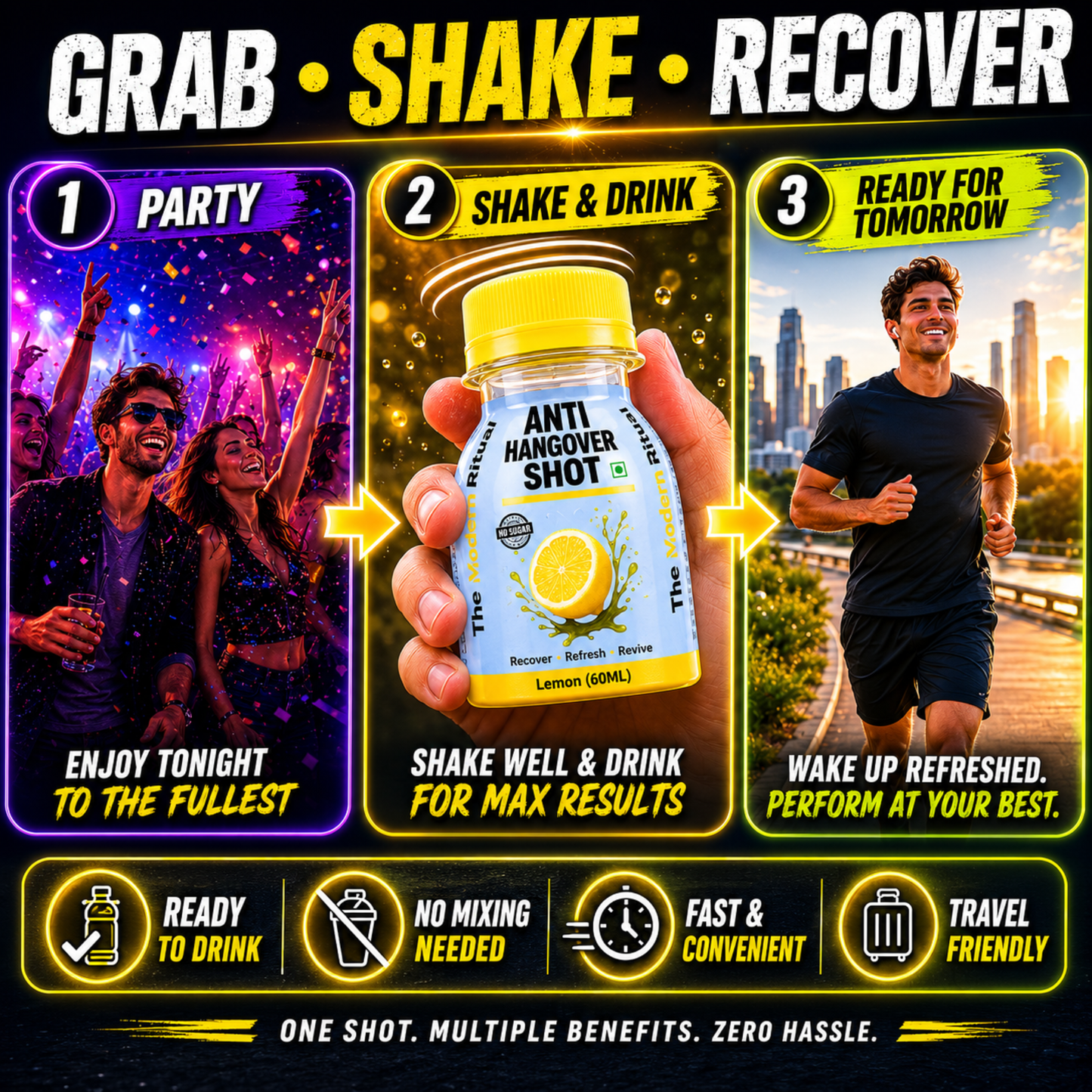 Anti Hangover Ready to Drink 60 ml Shots - Lemon Flavour