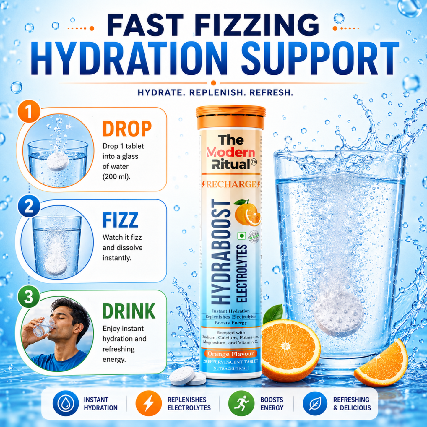 HydraBoost Electrolytes Recharge Orange Flavour