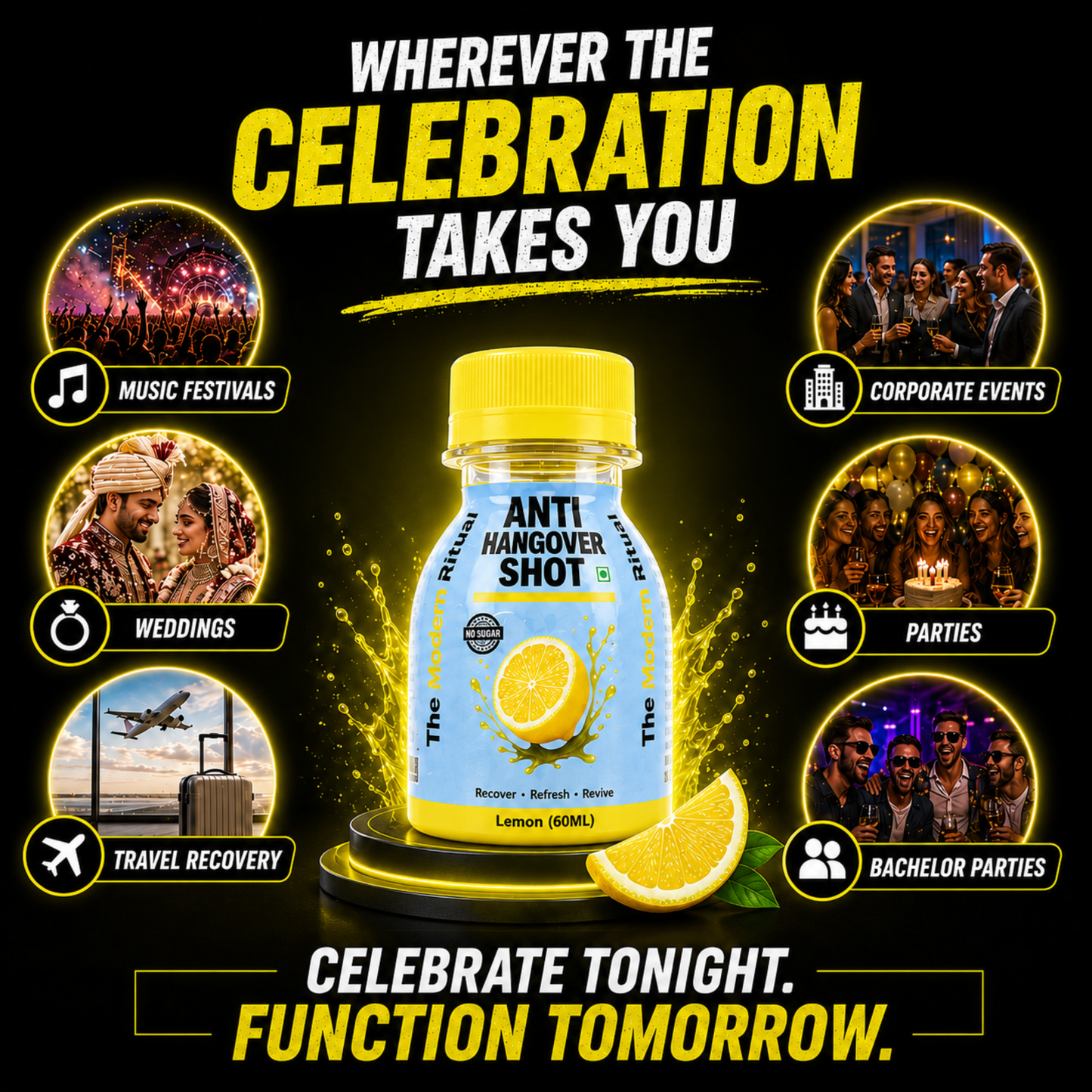Anti Hangover Ready to Drink 60 ml Shots - Lemon Flavour