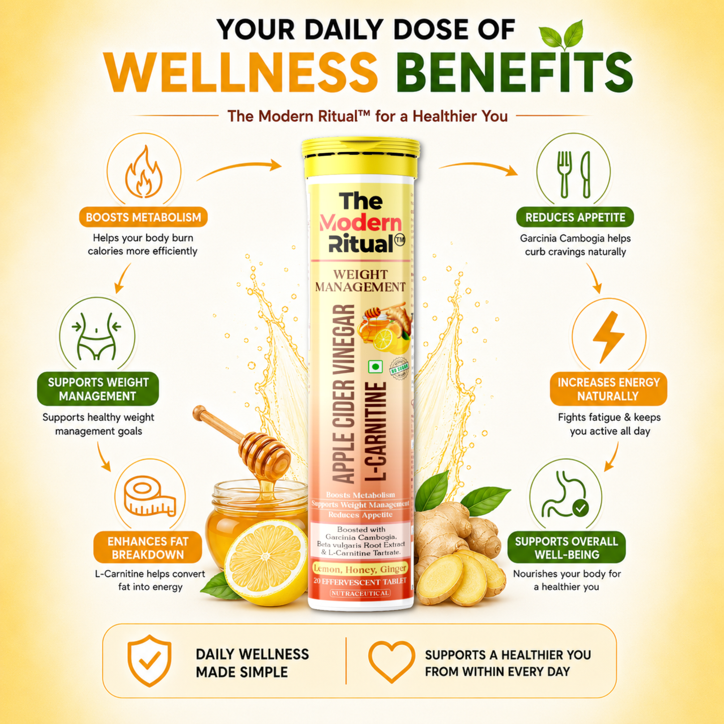Apple Cider Vinegar - Lemon Honey Ginger Flavour