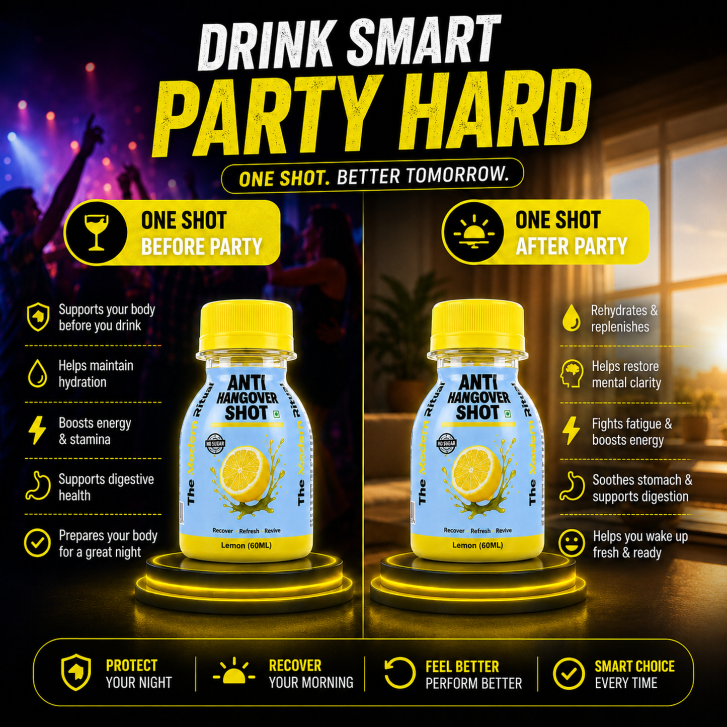 Anti Hangover Ready to Drink 60 ml Shots - Lemon Flavour